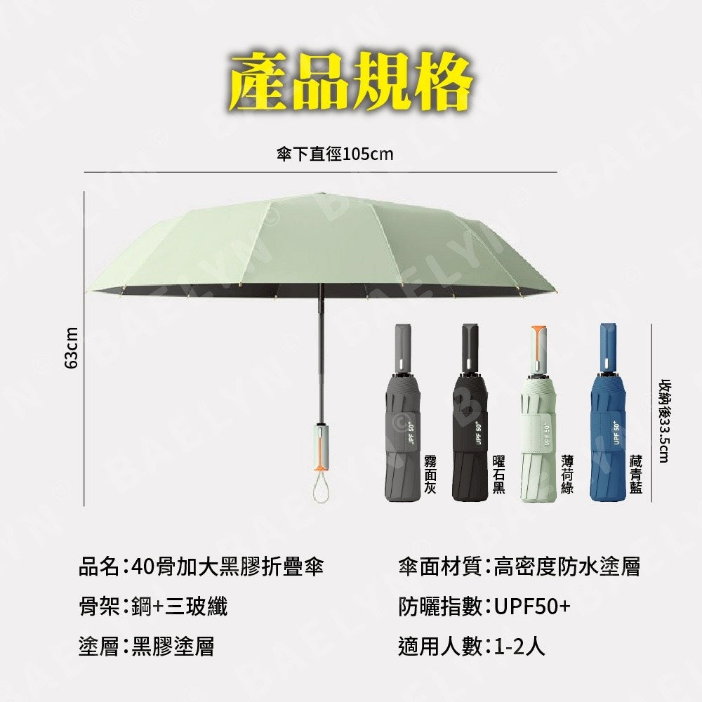 40骨加大黑膠折疊傘