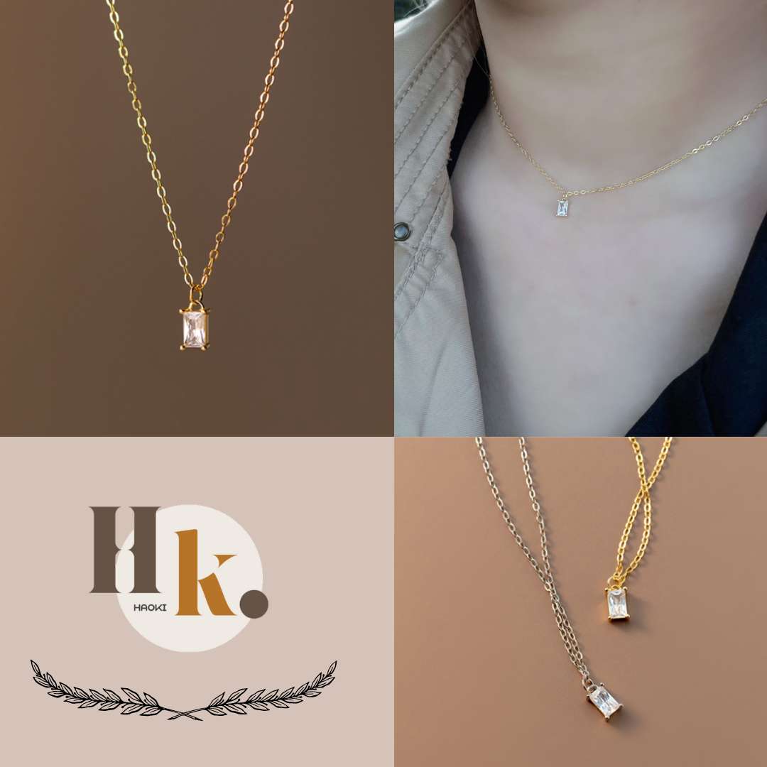 S925銀簡約鑲鑽方形項鍊01