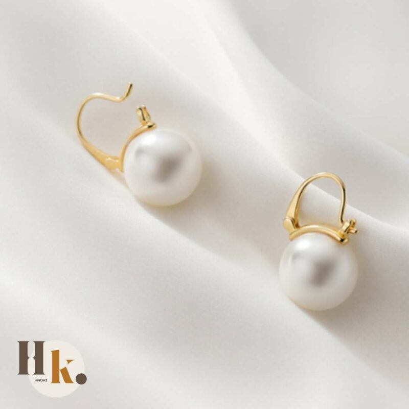s925銀短款單顆珍珠耳環金色