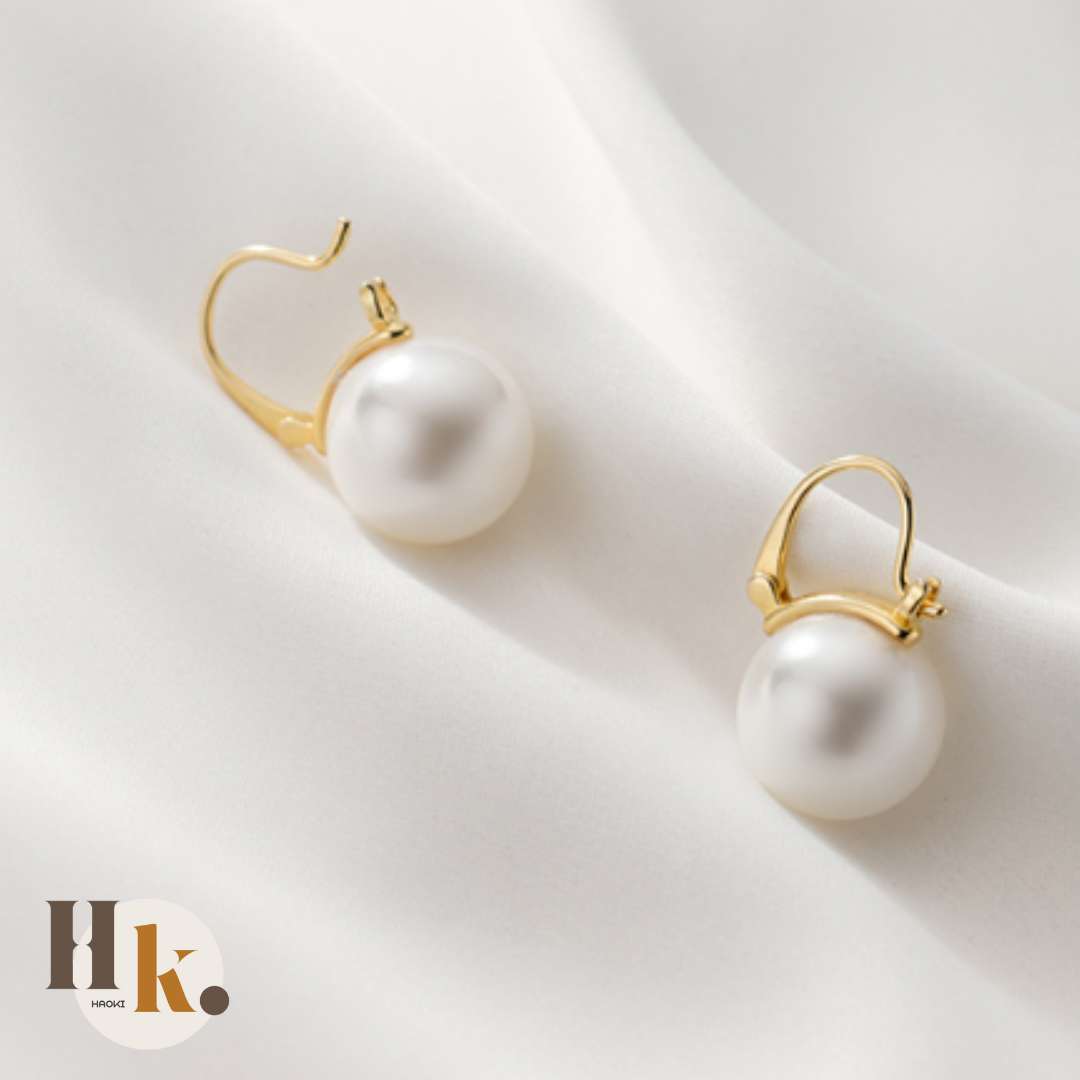 s925銀短款單顆珍珠耳環金色