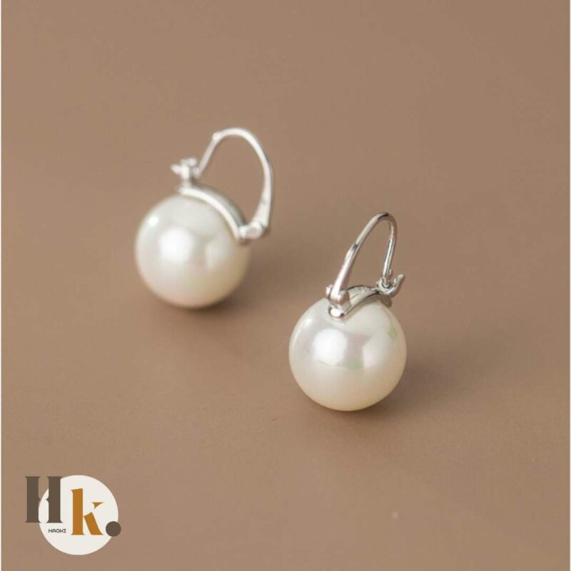 s925銀短款單顆珍珠耳環銀色