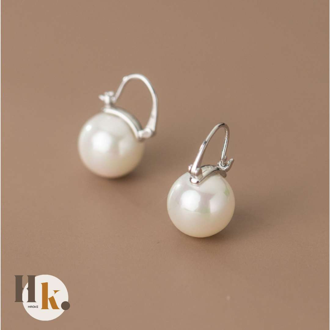 s925銀短款單顆珍珠耳環銀色