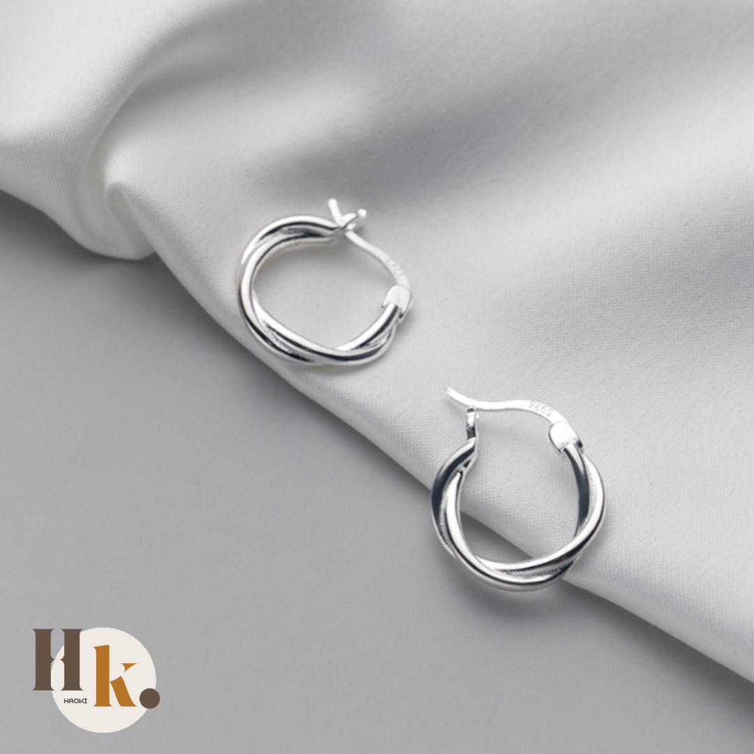 s925銀編織線條圓圈耳環銀色