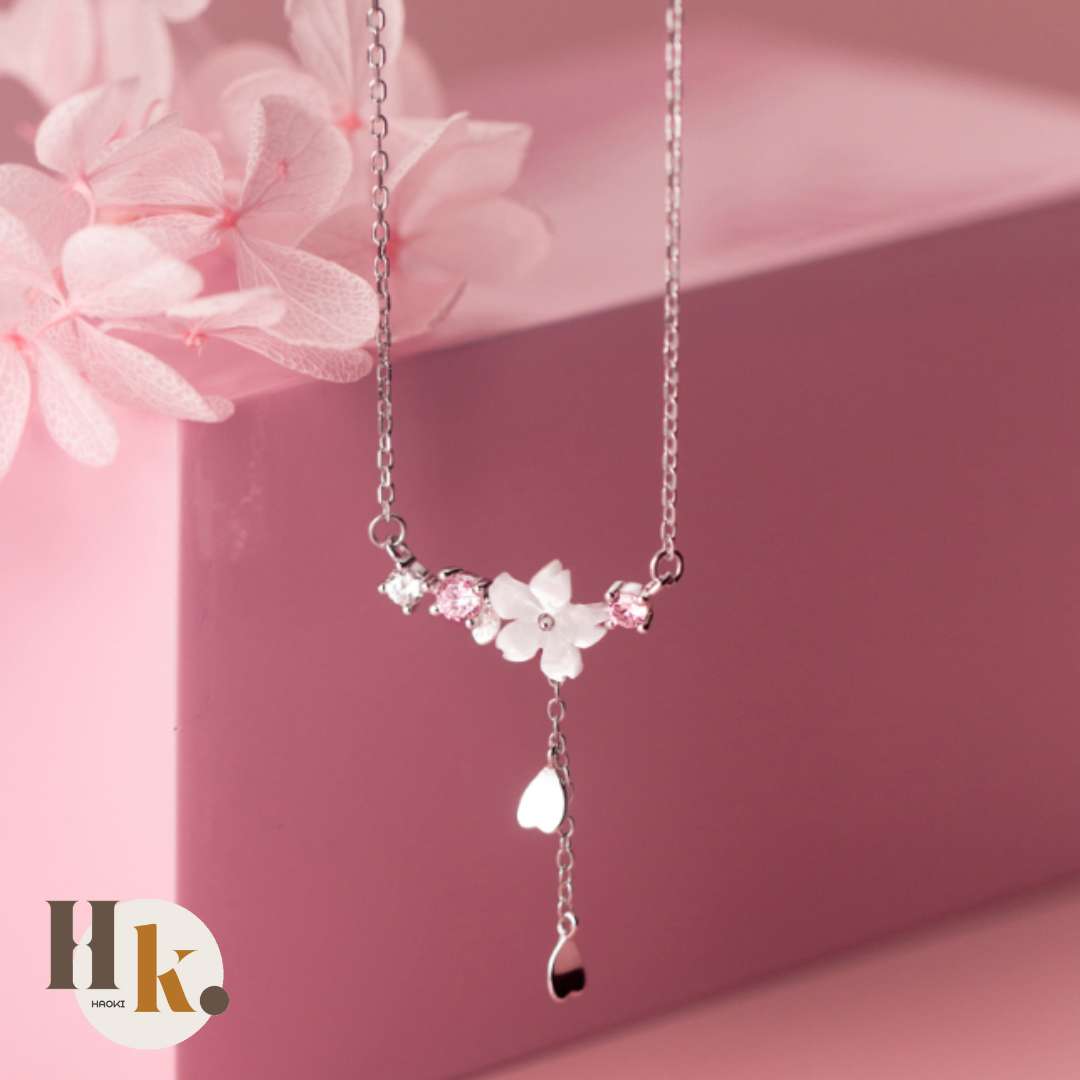 s925銀鑲鑽貝殼花項鍊01